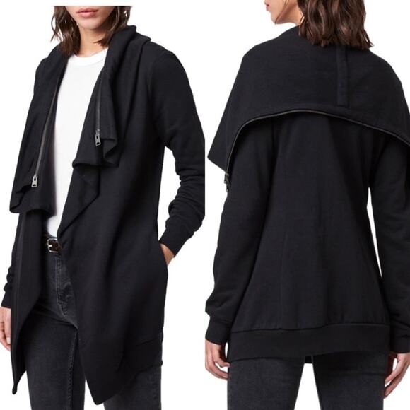 All Saints Black Dahlia Sweatshirt Cardigan Size Small - Picture 1 of 7